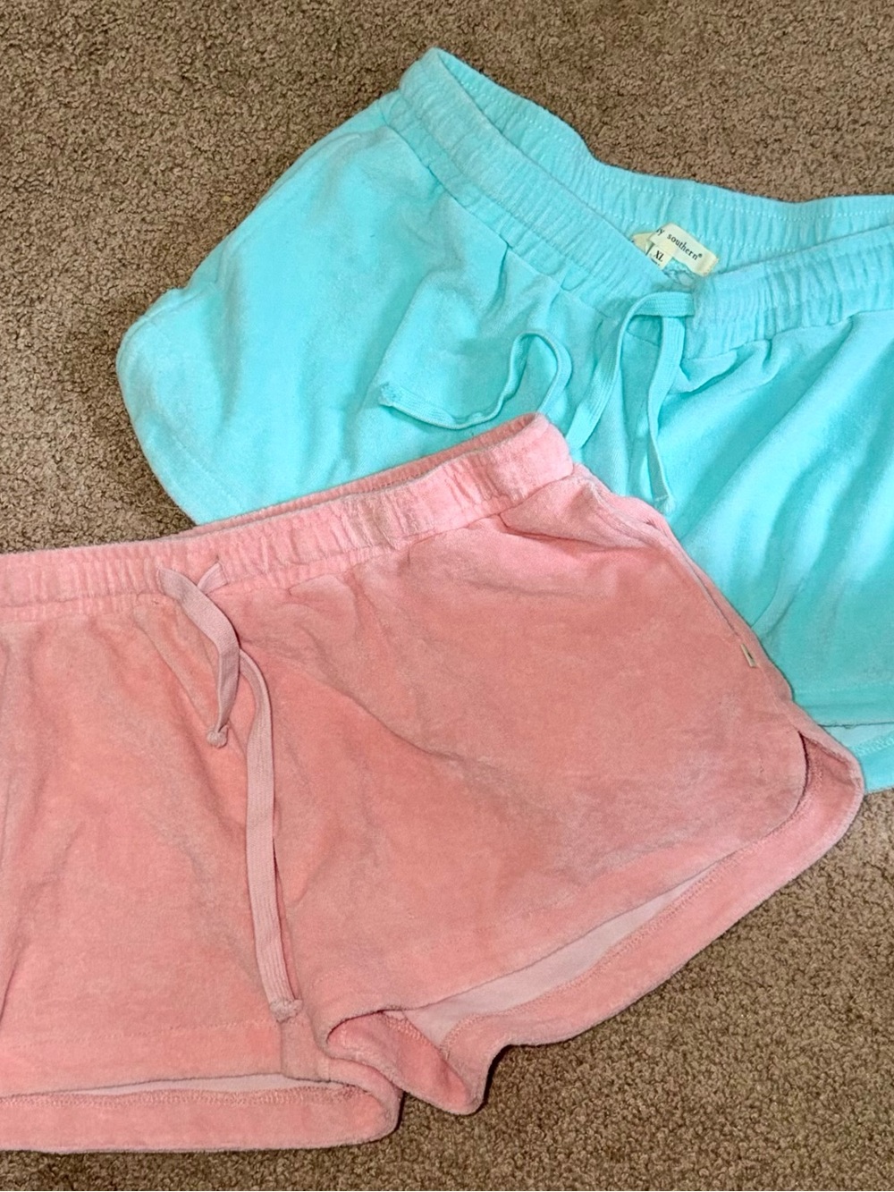 Pink and Aqua Terry Cloth Lounge Shorts Duo by Simply Southern